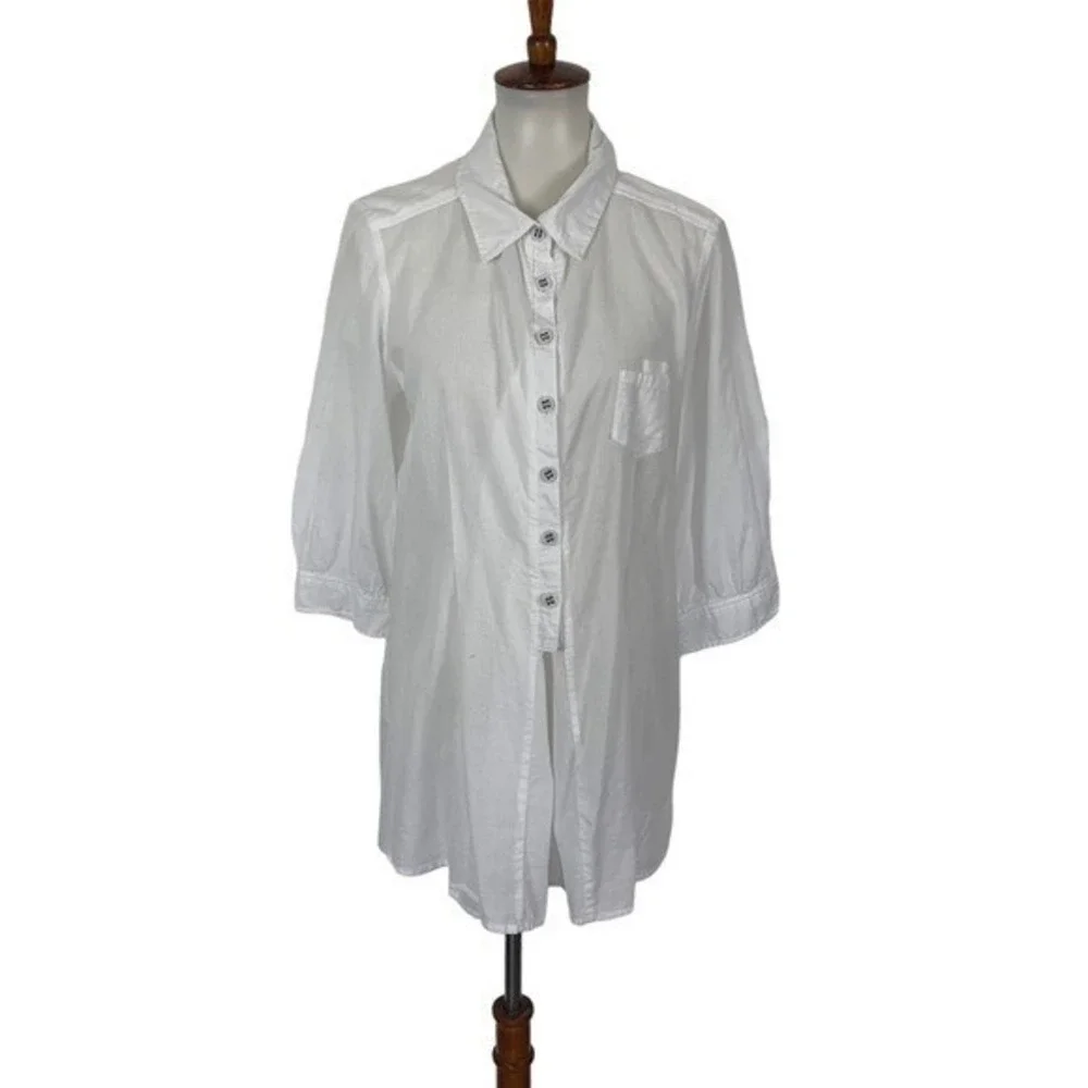 Edme And Esyllte White Button Down Blouse Puff Sleeves Boho Style 12 Tunic